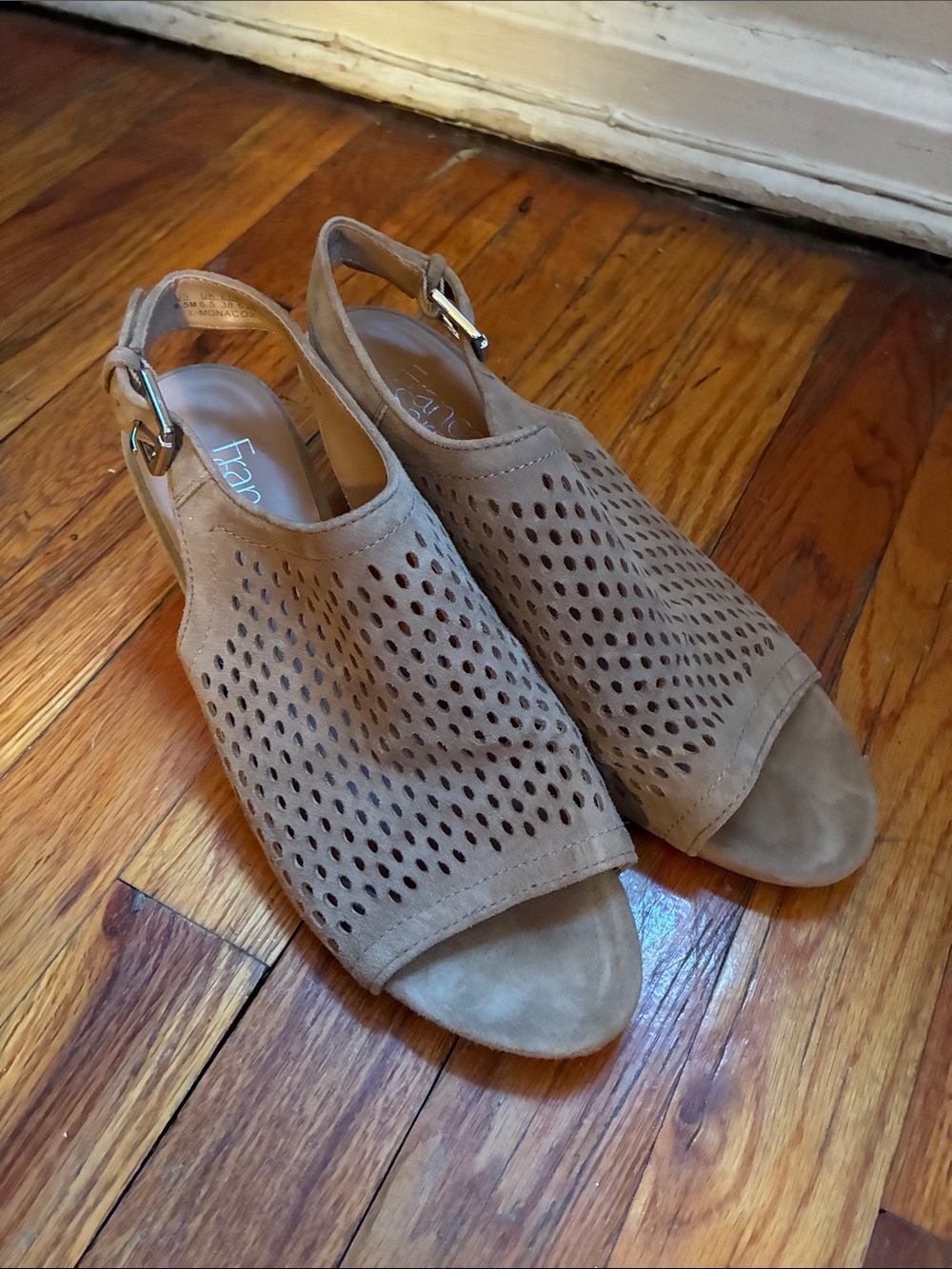 Franco Sarto Taupe Laser-Cut Open-Toe Slingback Sandals